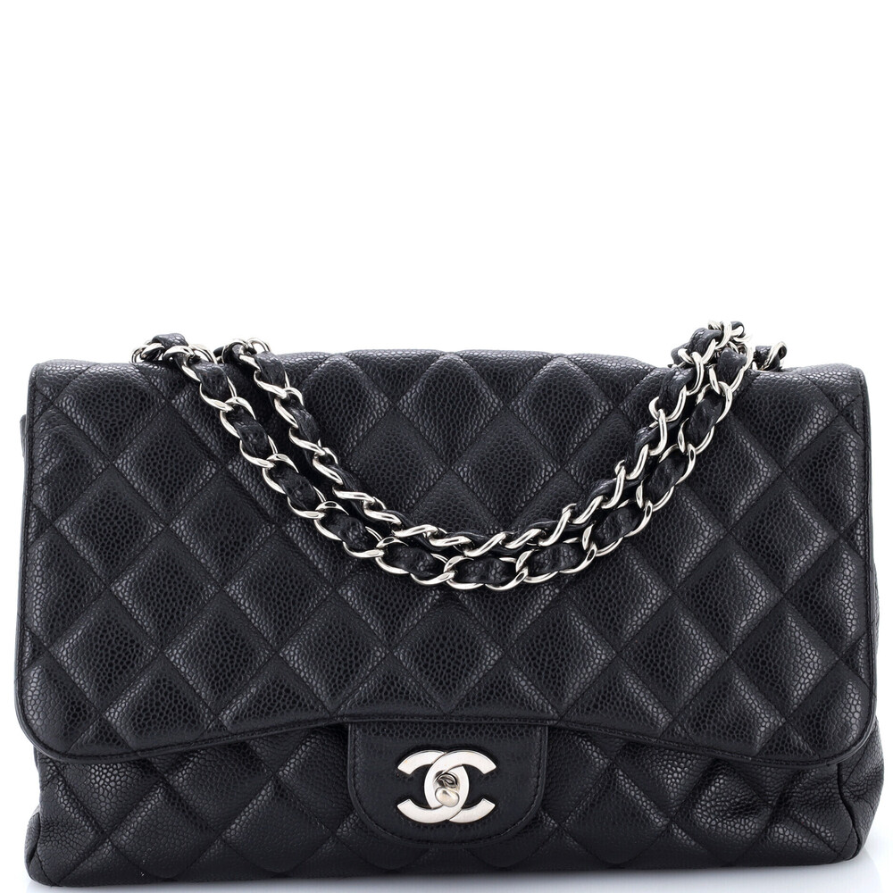 Chanel Jumbo Vintage Classic Single Flap Bag Quilted Caviar